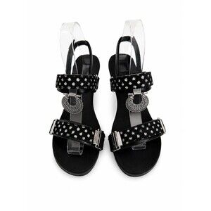 Llyndamore Womens Black Silver Studded Boho Heeled Sandals Ankle Strap Size 7